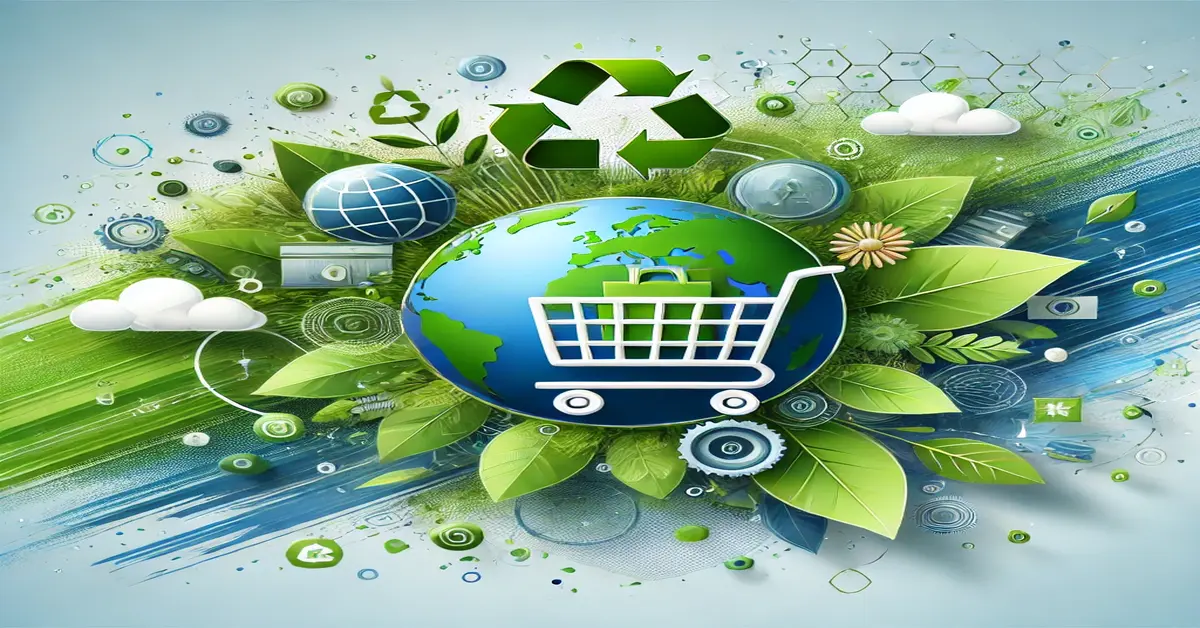 Eco-friendly e-commerce globe with green elements